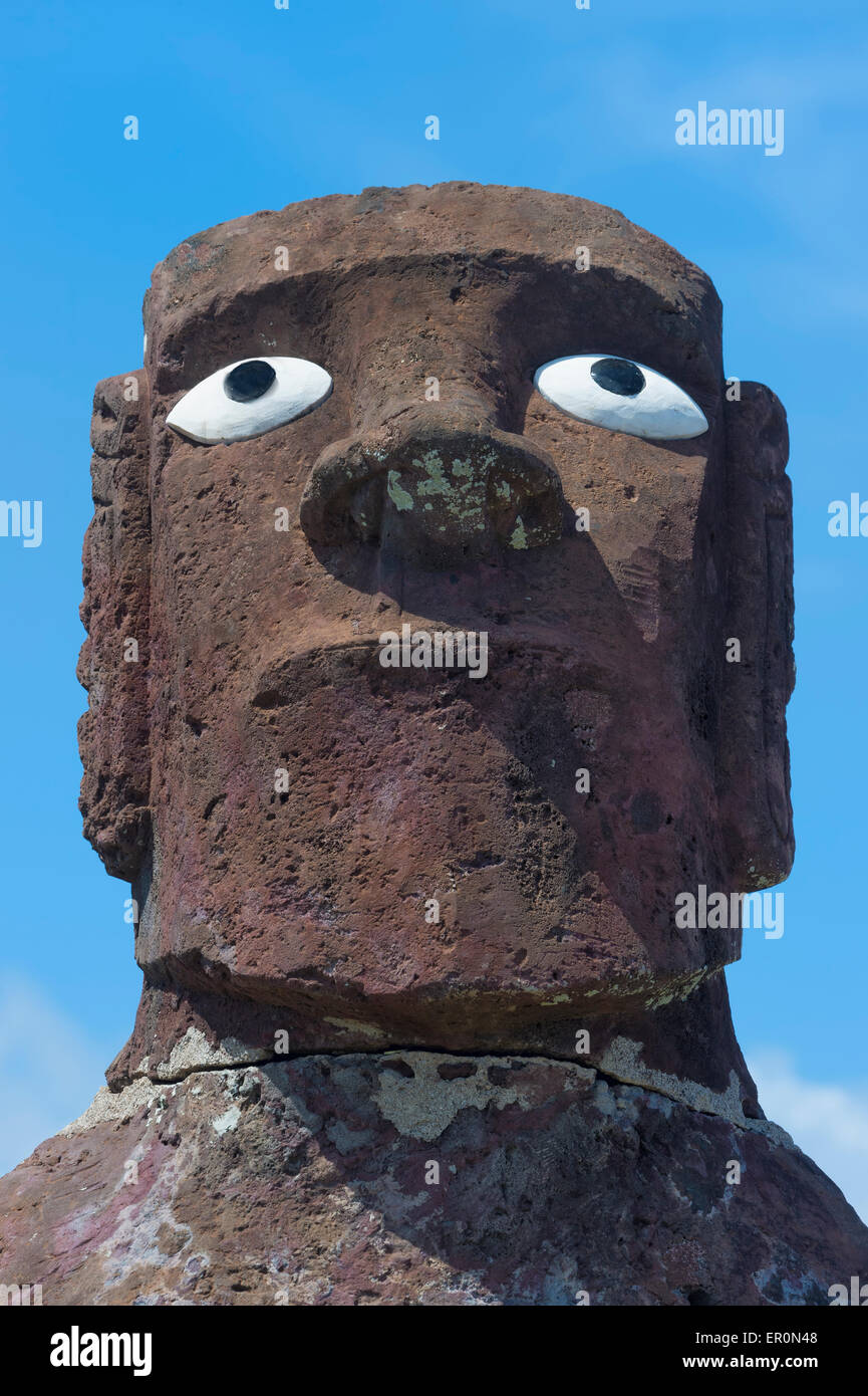 Testa della Mata Ote Vaikava Moai, Hanga Roa, Parco Nazionale di Rapa Nui, Isola di Pasqua, Cile, Patrimonio Mondiale dell Unesco Foto Stock