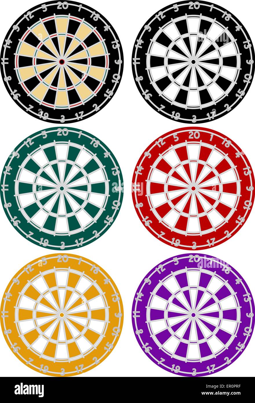Set di 6 Dartboards in diversi colori Illustrazione Vettoriale