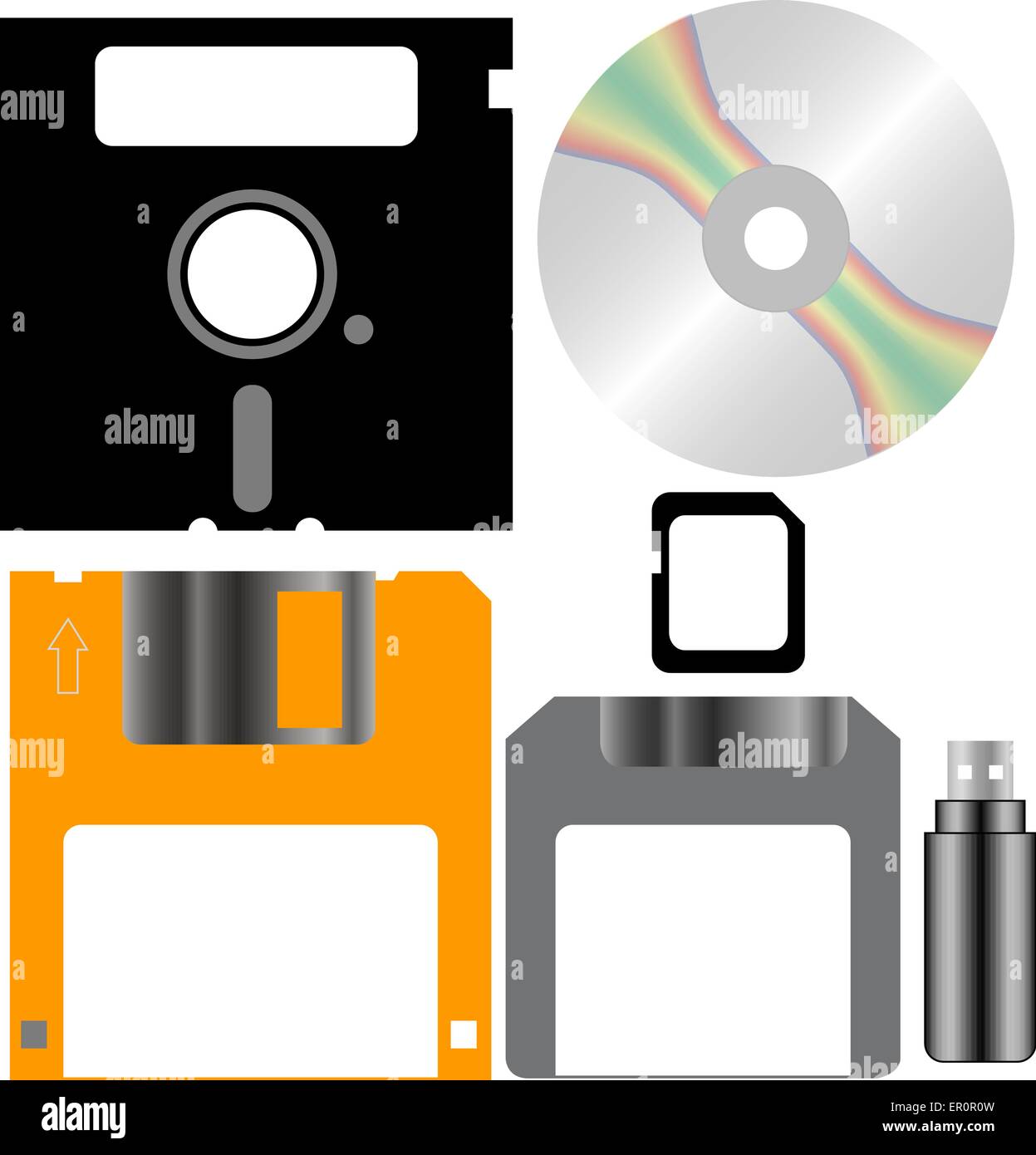 Insieme di computer di dischi di storage e di oggetti Illustrazione Vettoriale