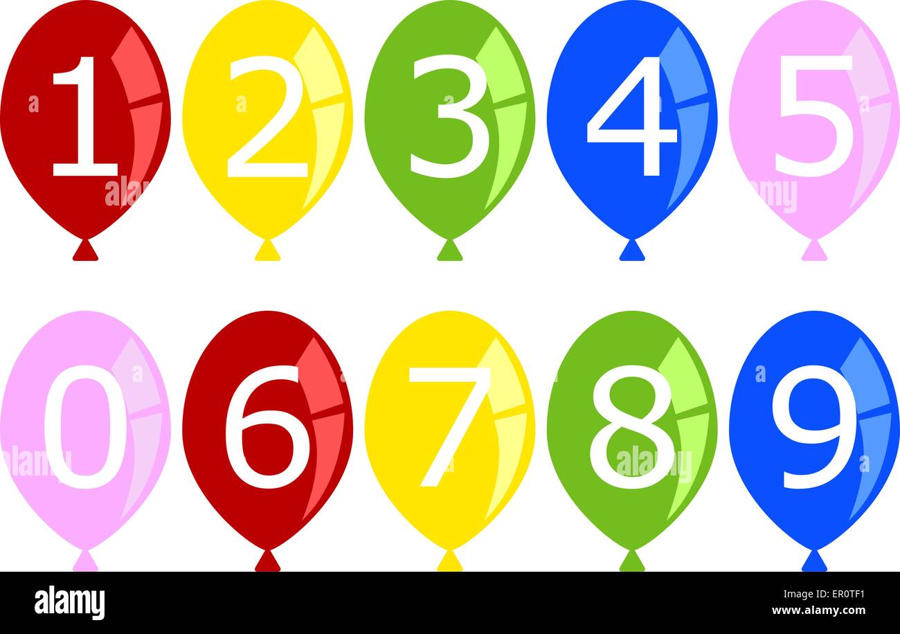 Set di numerati palloncini di compleanno Illustrazione Vettoriale