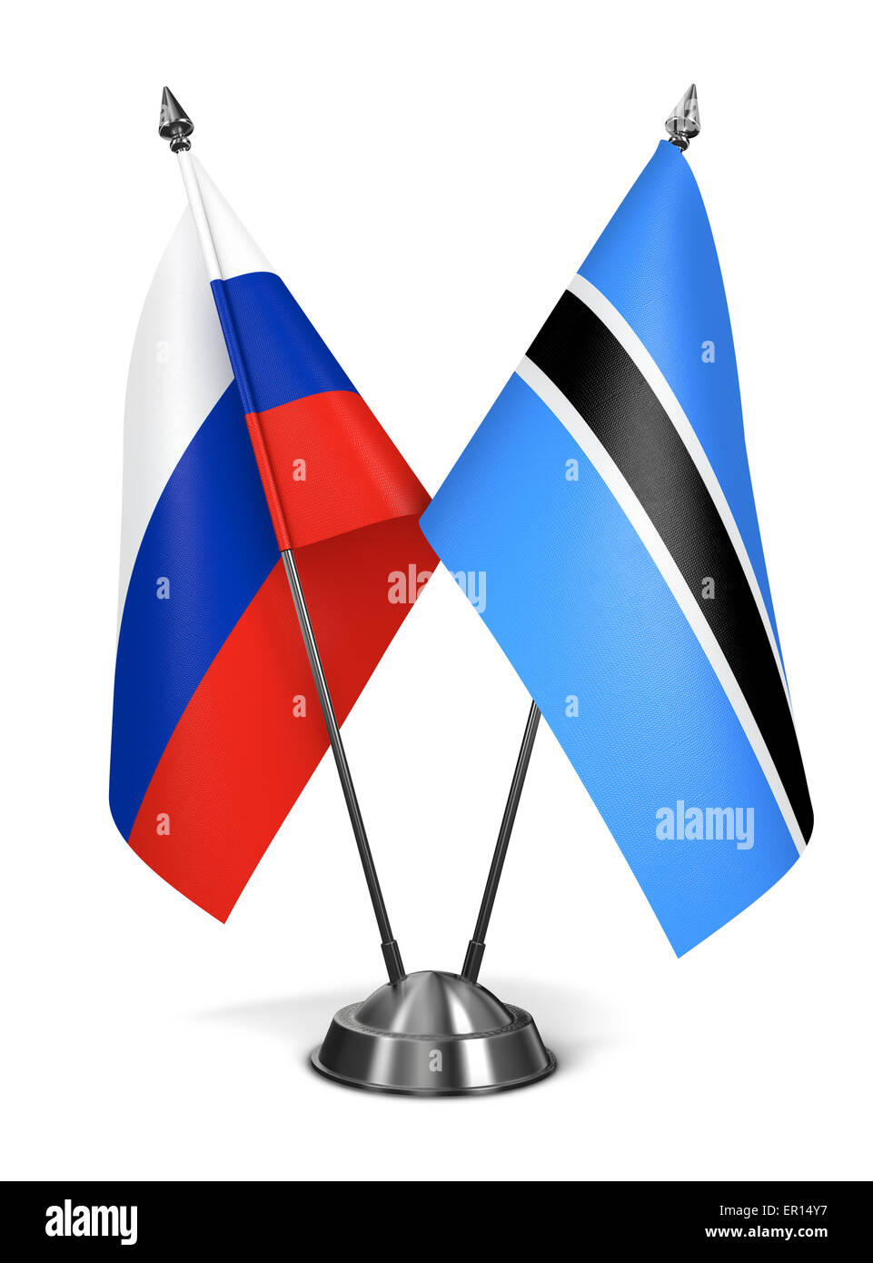 Russia e Botswana - Bandiere in miniatura. Foto Stock