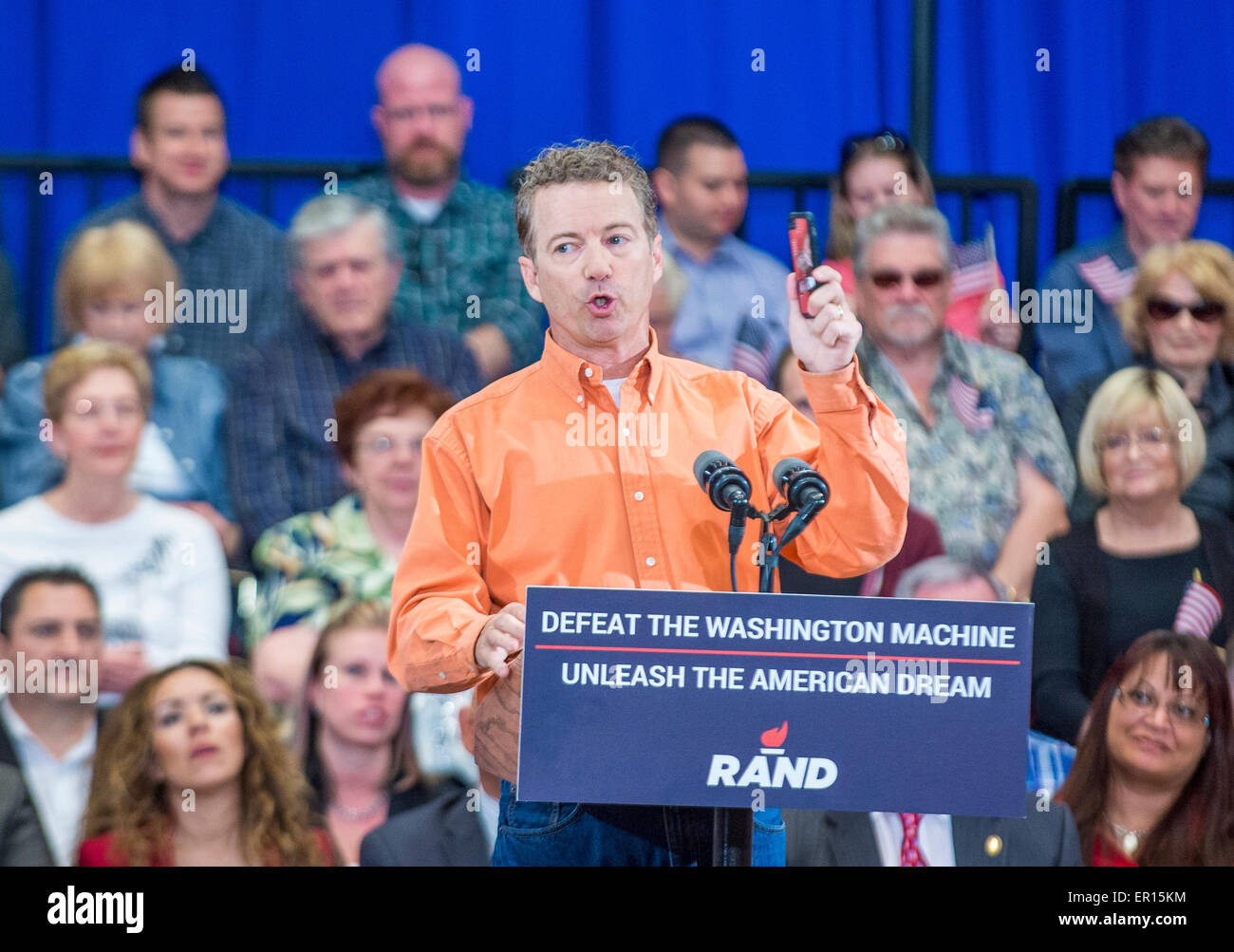 Il candidato repubblicano alla presidenza Usa Il Sen. Rand Paolo parla durante un rally in Las Vegas, Foto Stock