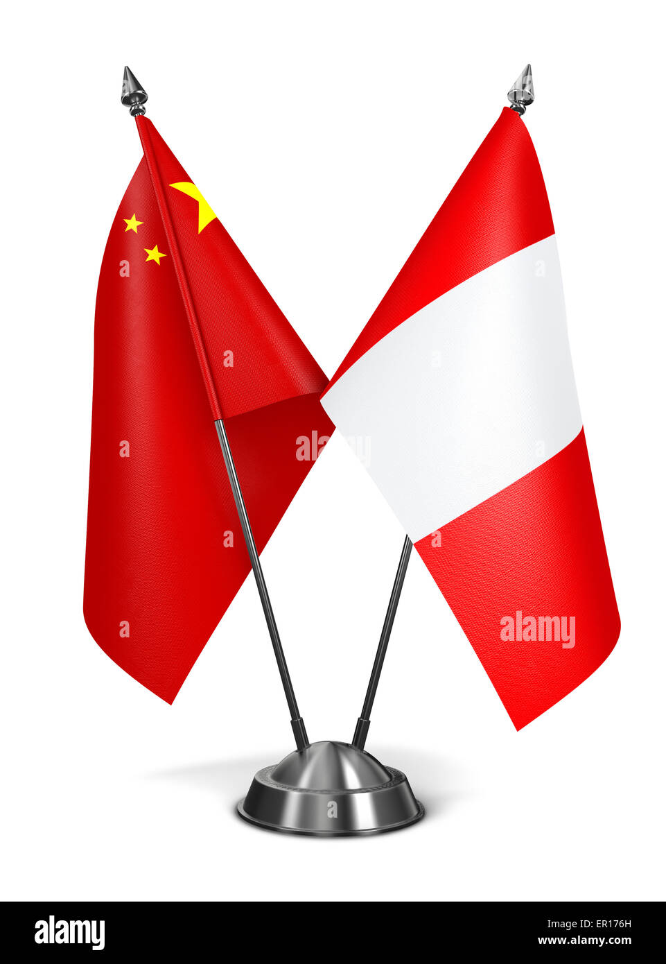 La Cina e il Perù - Bandiere in miniatura. Foto Stock