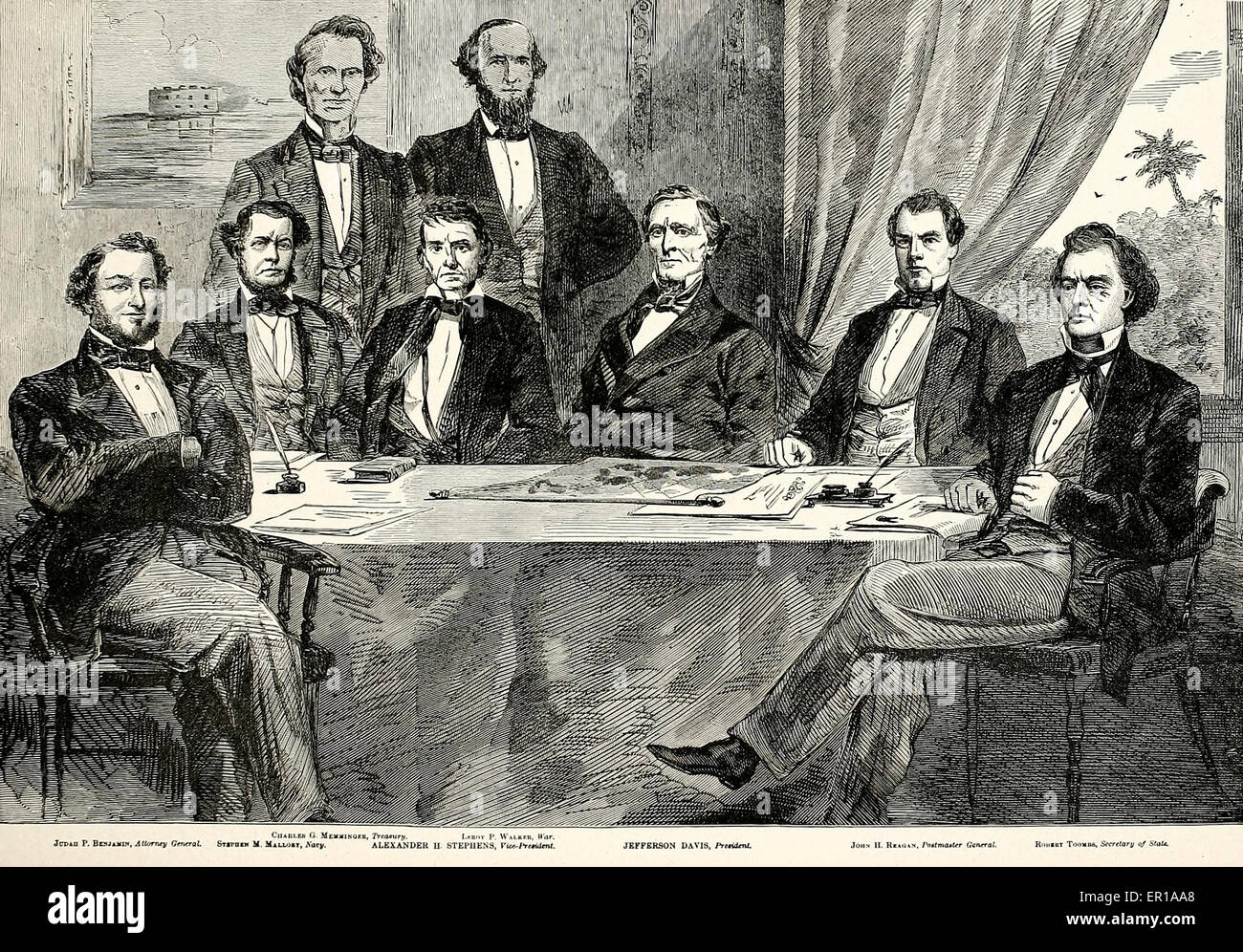 Il presidente confederato Jefferson Davis e il suo gabinetto, USA La guerra civile Foto Stock