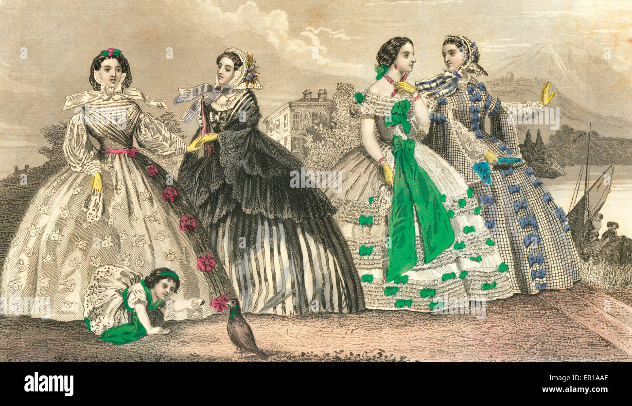 Godey Lady del libro di 1860 Colore piastre di moda - Maggio USA GUERRA CIVILE style Foto Stock