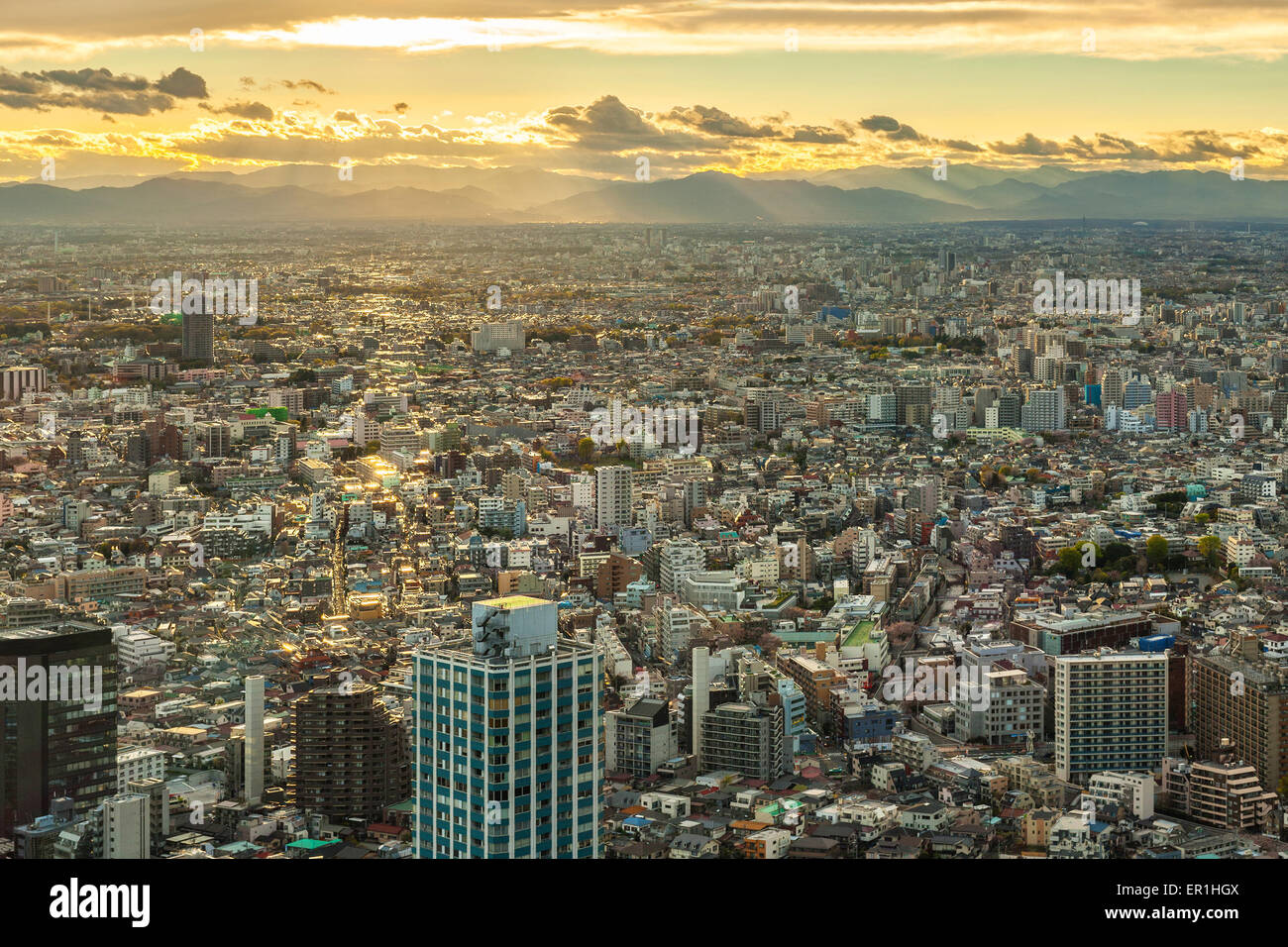 Vista notturna della città del Giappone Foto Stock