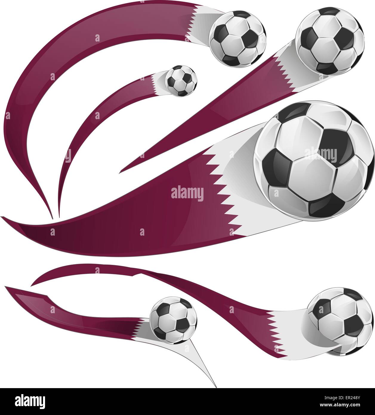Il Qatar flag impostato con pallone da calcio isolato Illustrazione Vettoriale