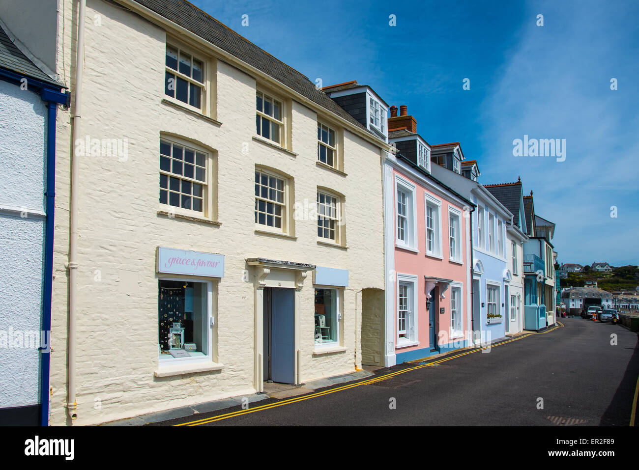 Case colorate in St Mawes, Cornwall Foto Stock