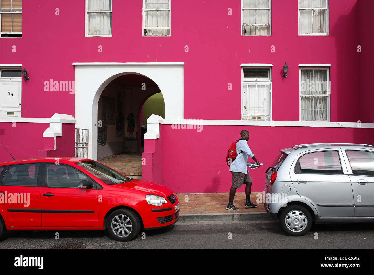 Audacemente case dipinte di Bo-Kaap, Città del Capo Foto Stock