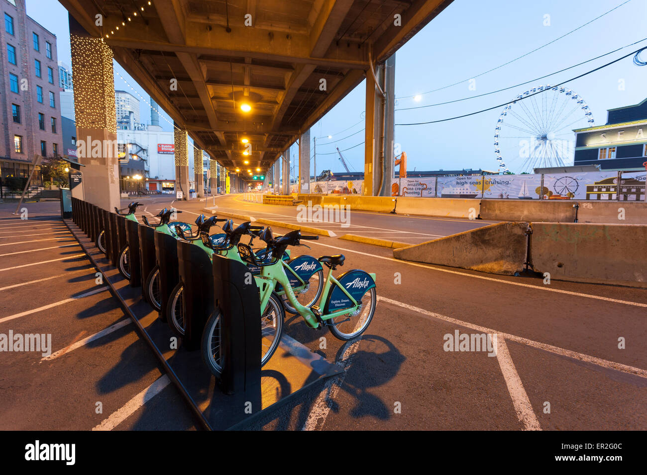 Ciclo Pronto Condividi stazione a Alaskan Modo S & Elliott Bay Trail Foto Stock