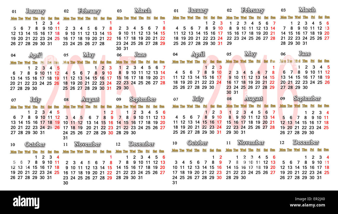 Calendario di Office per il 2015 - 2016 in inglese Foto Stock