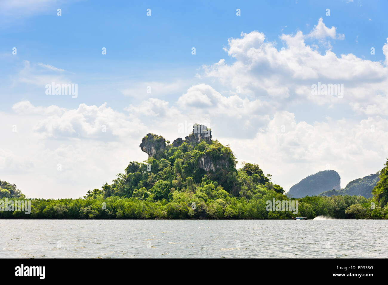 Khao Ma Chu isola è scenic natural durante un viaggio in mare da una barca nella Baia di Phang Nga o Ao Phang Nga National Park, Thailandia Foto Stock