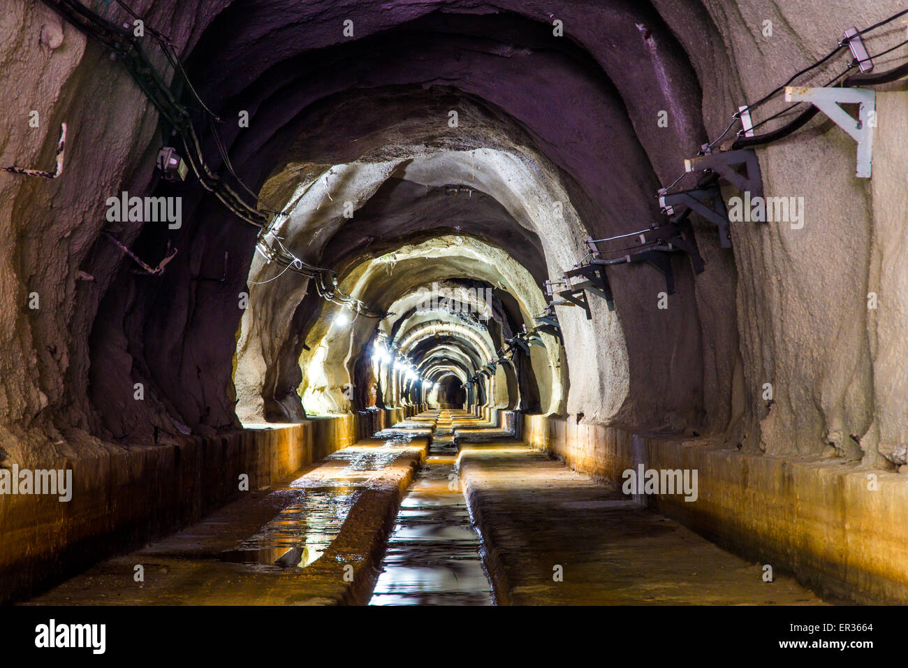 Grotta di tunnel lungo il mio cammino con la luce Foto Stock