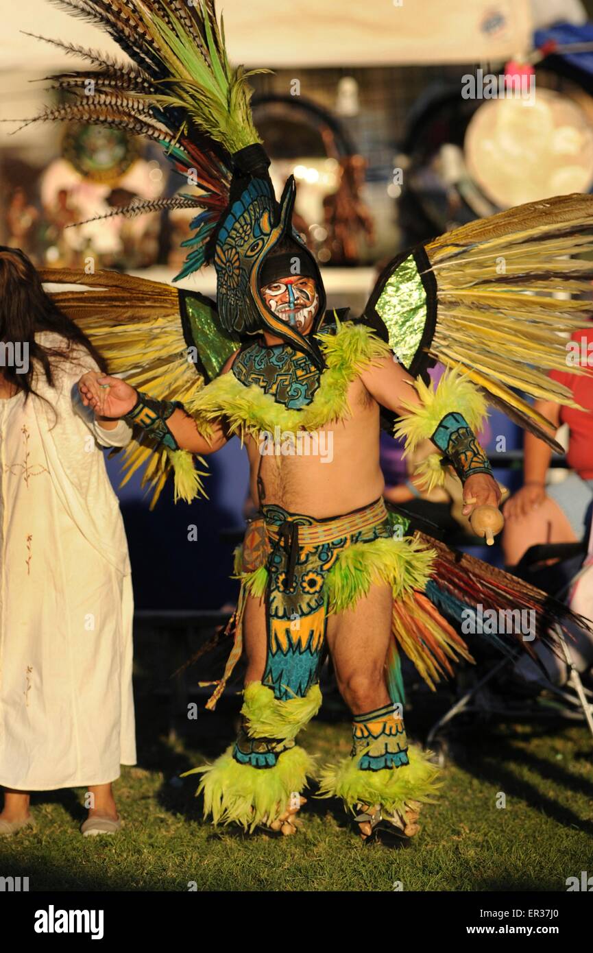 Vestite nel tradizionale costume cerimoniale Native American Veterans prendere parte in balli tradizionali durante l annuale Giornata del Patrimonio Pow Wow Novembre 25, 2014 nella porta del sud della California. Foto Stock