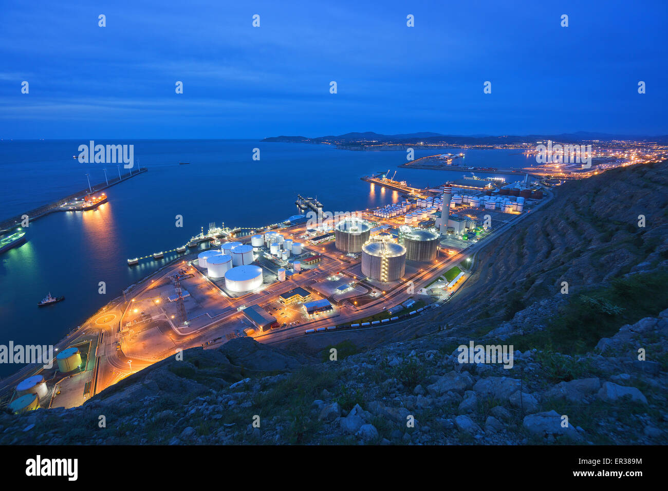 Stabilimento industriale a notte Foto Stock