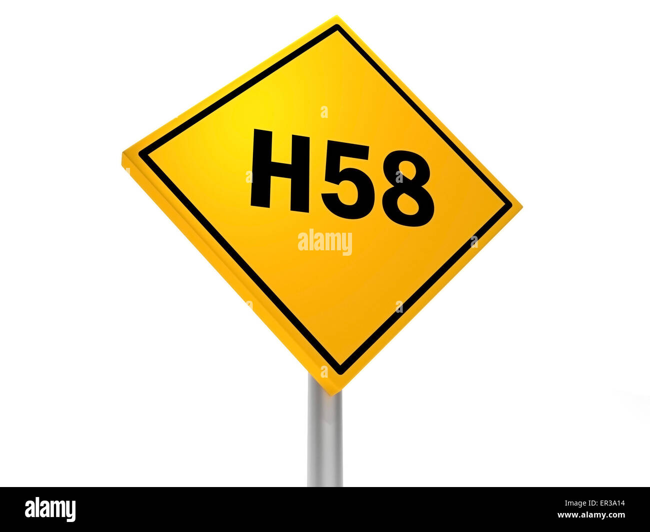 H58 scritto su una strada arancione segno. H58 è un antibiotico-resistenti di batteri di tifo. Foto Stock