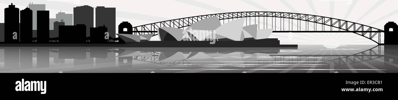 Vecotr skyline di Sydney - Harbour Bridge, edifici, Sydney Opera House - banner Illustrazione Vettoriale