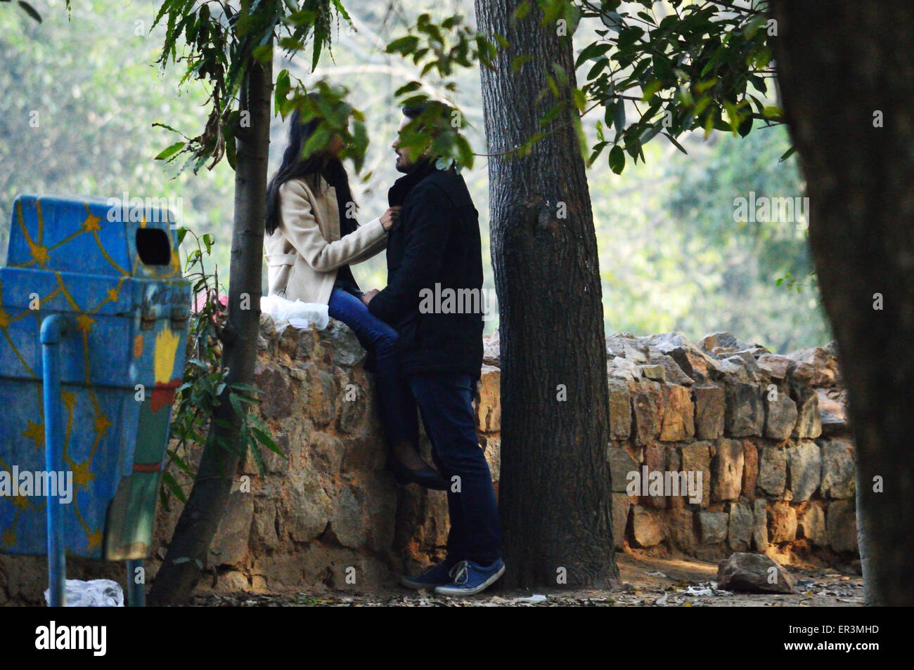 Indian giovane celebra il giorno di San Valentino Lodi Gardens Delhi India 14 Feb 2015 Foto Stock
