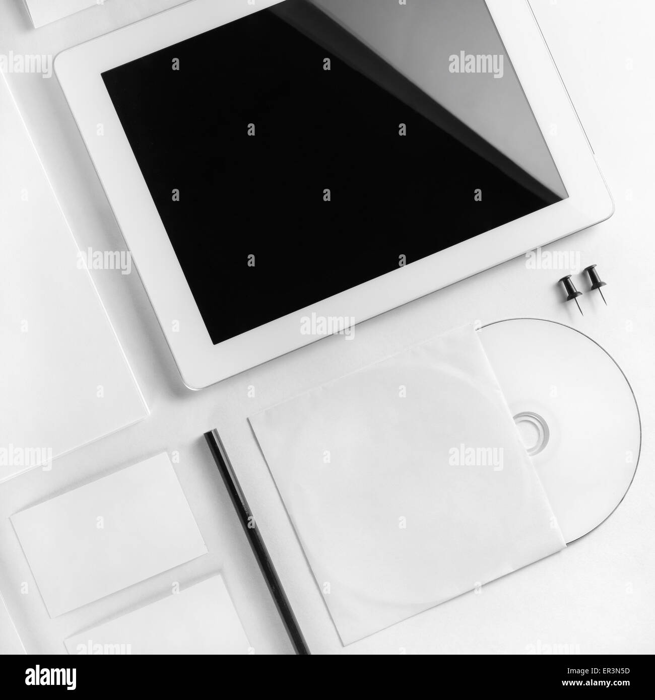 Frammento di blank stationery set. Mock-up per l'identità del marchio per i progettisti. Vista dall'alto. Foto Stock