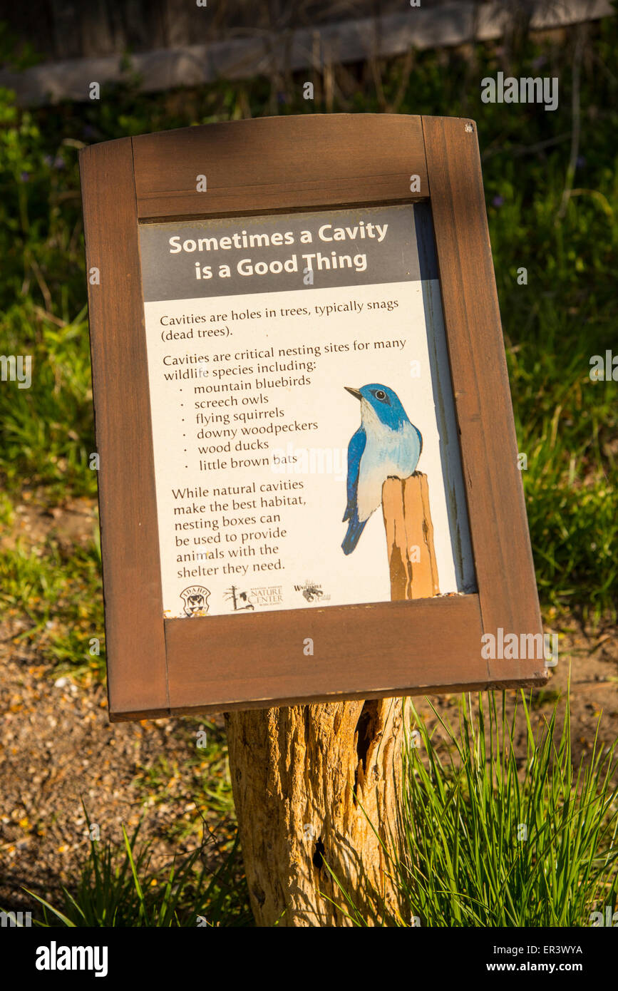 MK Centro di natura interpretativa, segni di Boise, Idaho Foto Stock