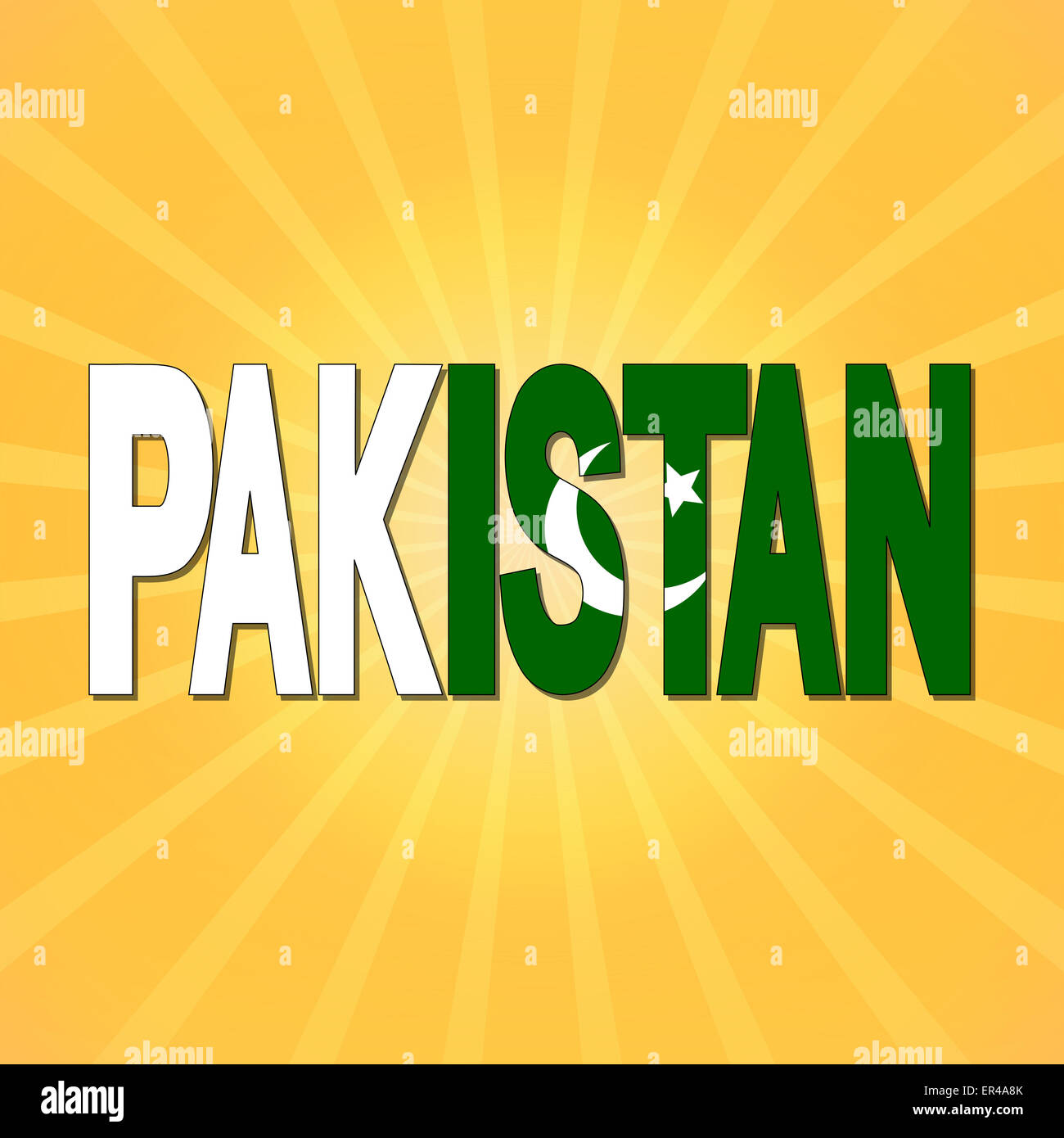 Il Pakistan bandiera testo con sunburst illustrazione Foto Stock