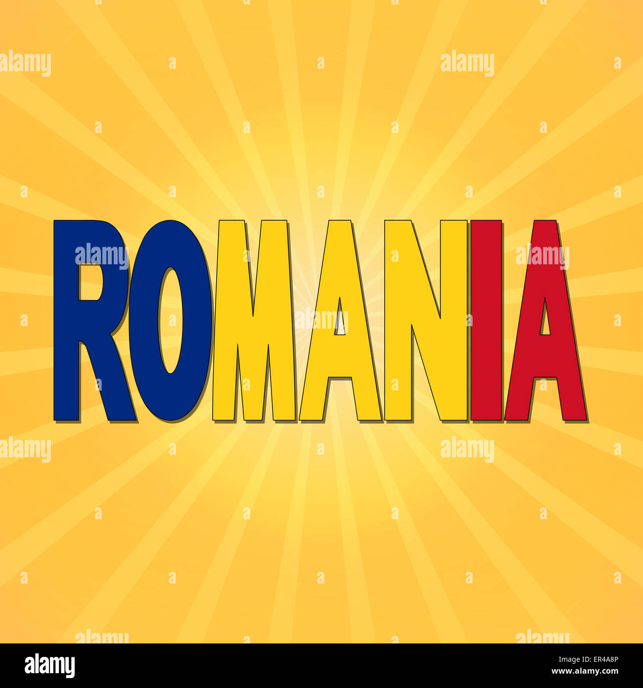 Bandiera della Romania il testo con sunburst illustrazione Foto Stock
