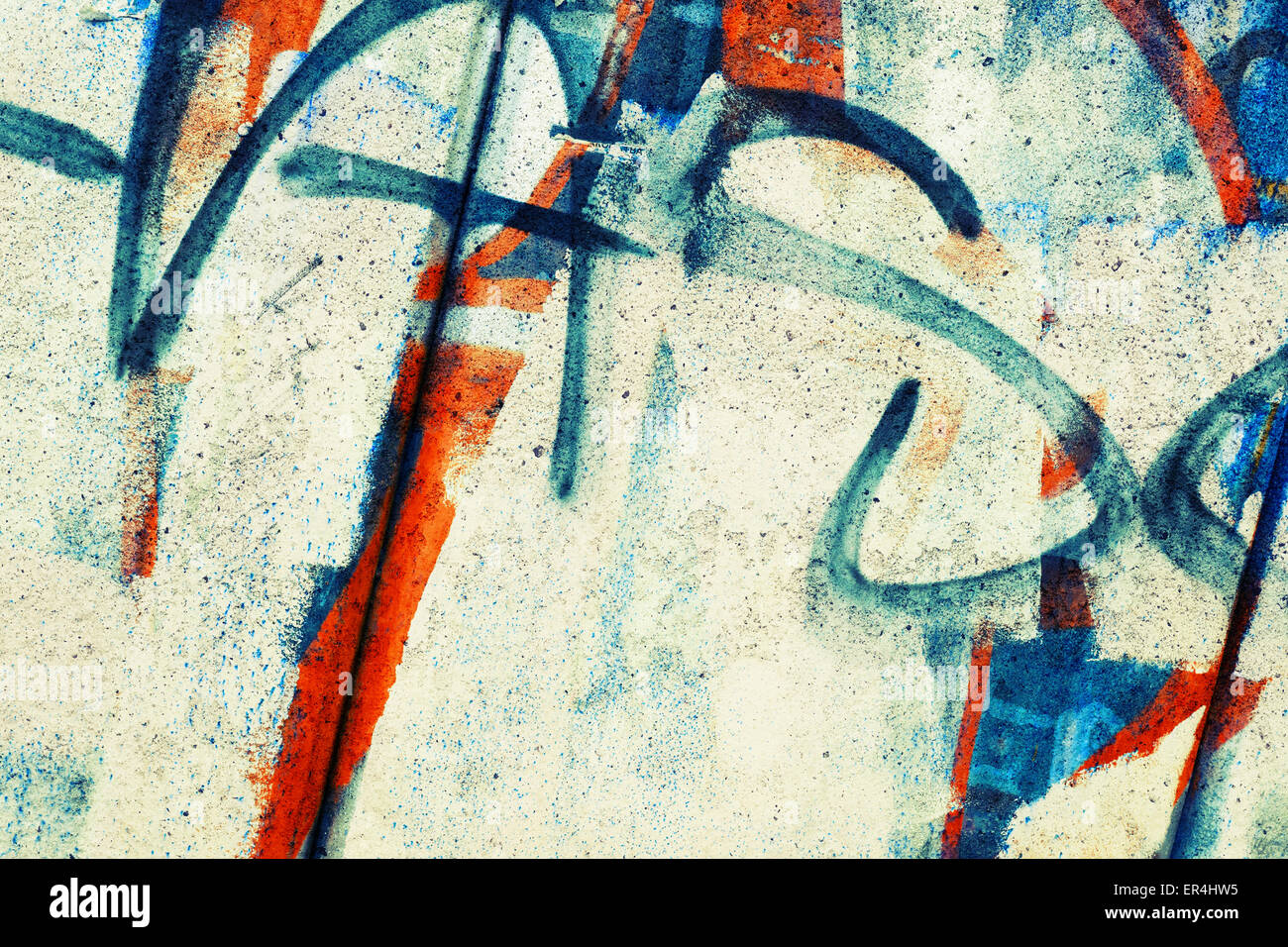 Abstract colorati frammento graffiti su un vecchio garage parete metallica, vintage foto tonale effetti filtro, uno stile rétro Foto Stock