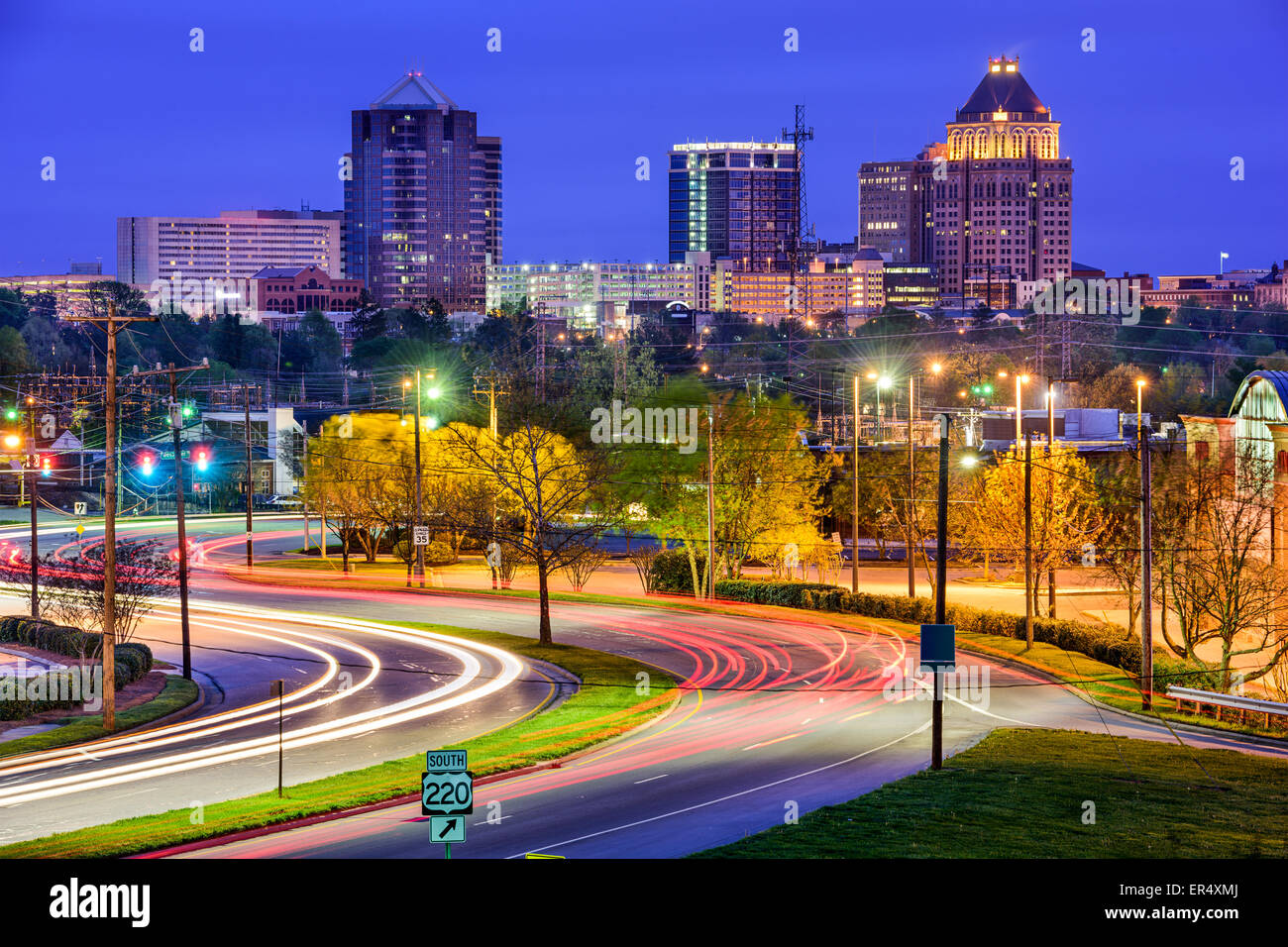 Greensboro, Nord Carolina, Stati Uniti d'America skyline del centro. Foto Stock