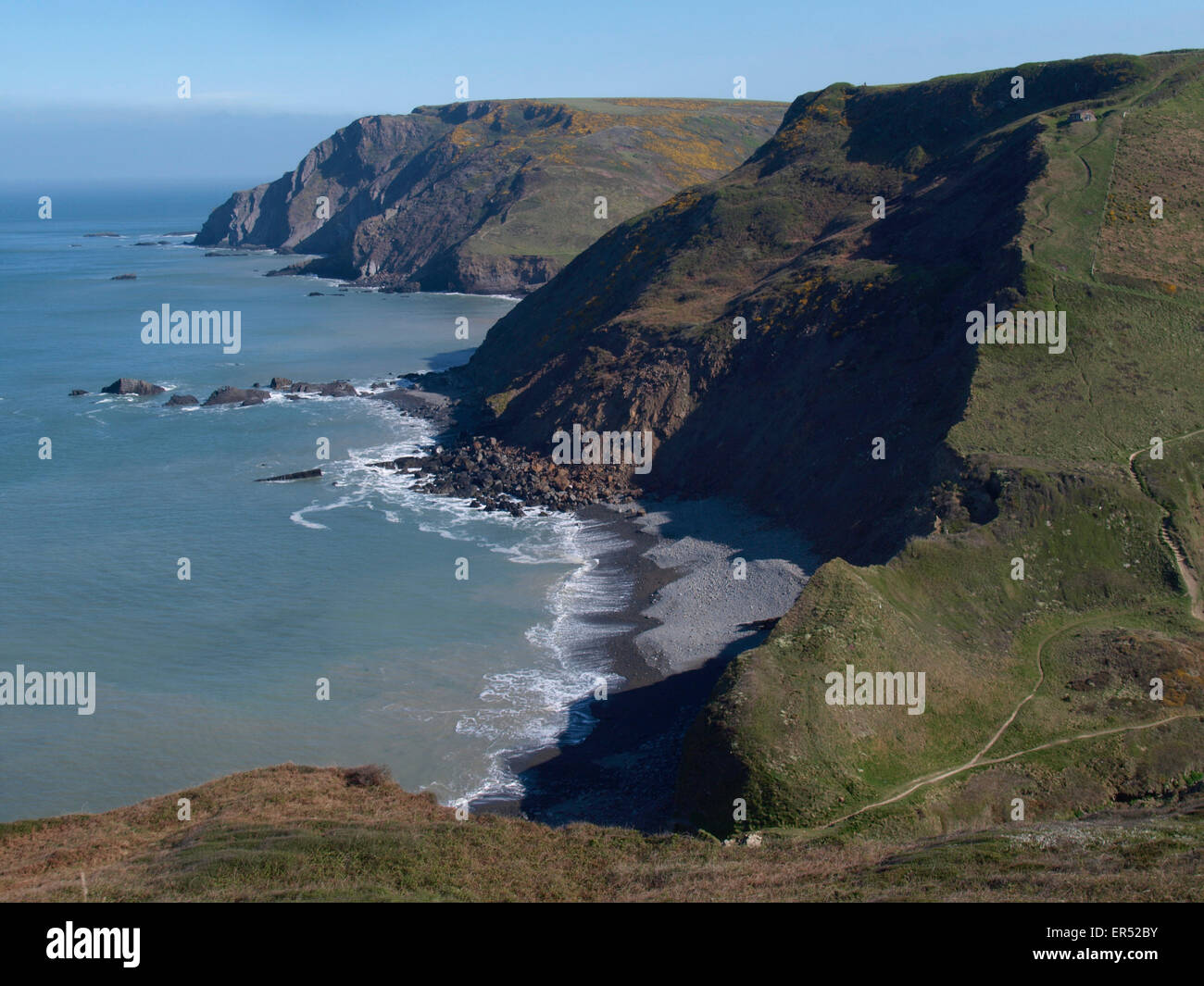 Marsland mouth beach sul confine tra il nord della Cornovaglia e del Devon settentrionale, REGNO UNITO Foto Stock