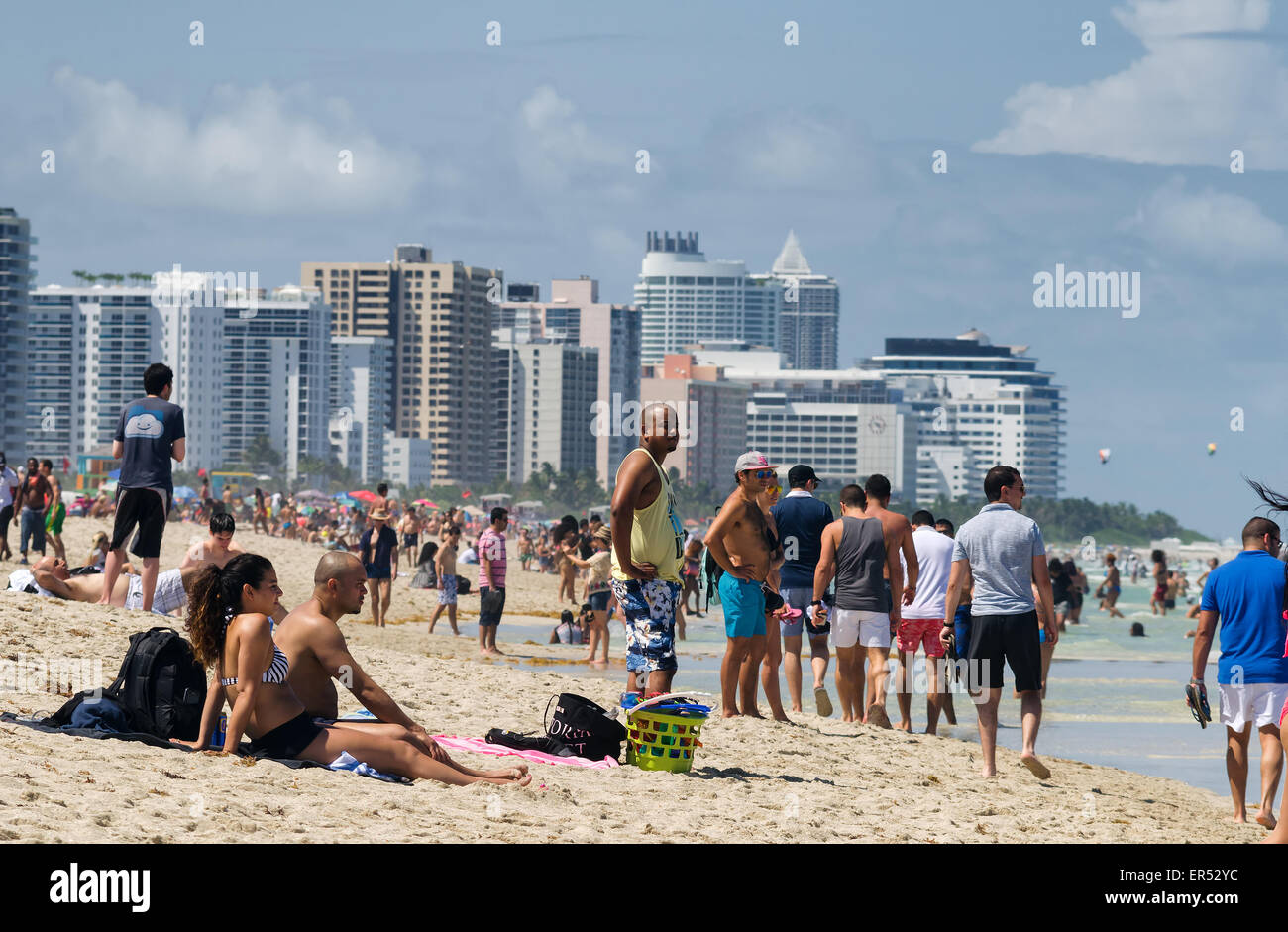 Miami Beach, Florida persone relax su una spiaggia Foto Stock