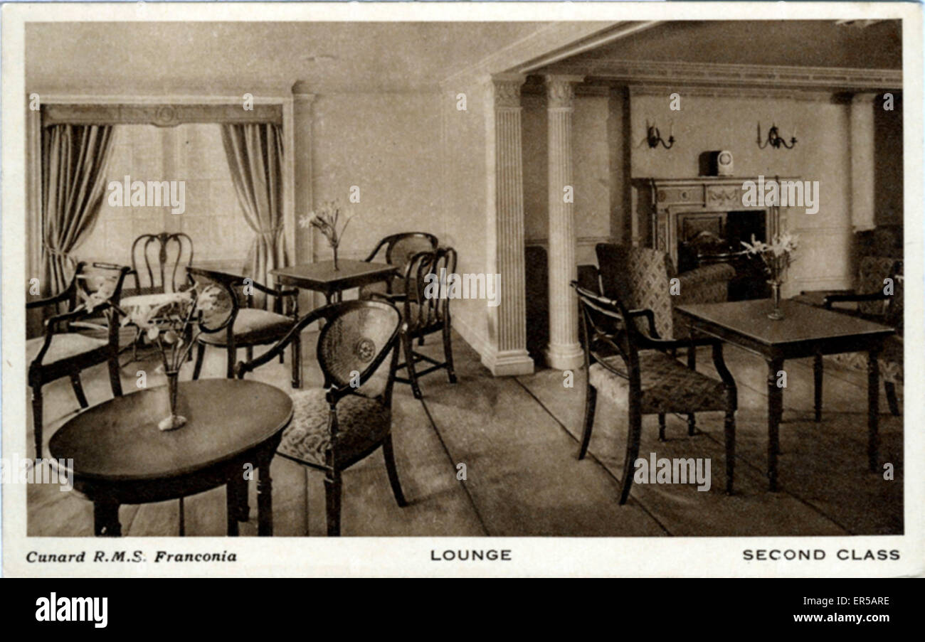 Lounge di seconda Classe, Cunard RMS Franconia Foto Stock