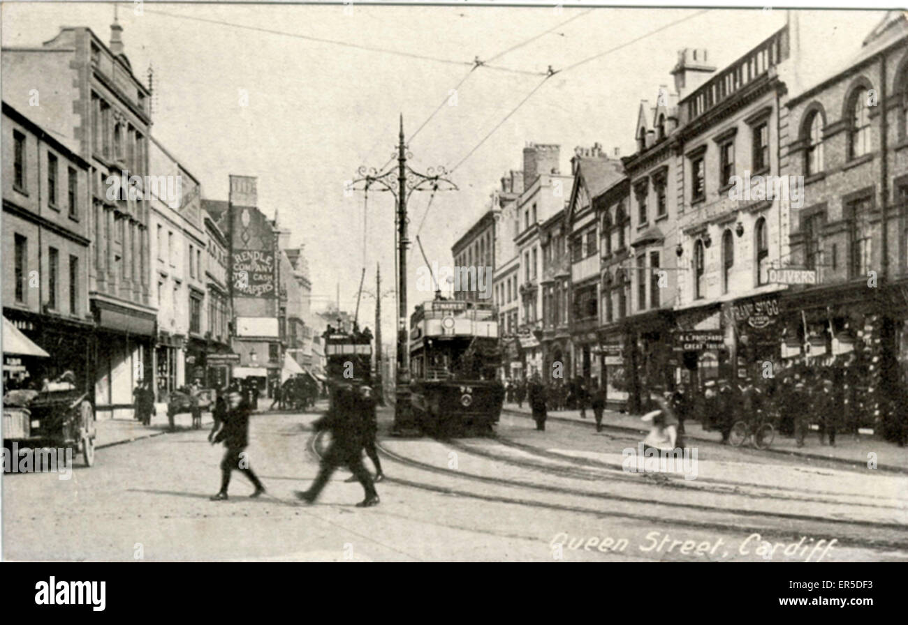 Queen Street, Cardiff, GLAMORGAN, GALLES. 1900s Foto Stock