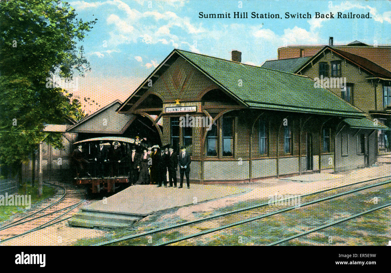 Summit Hill stazione ferroviaria, carbonio, Pennsylvania, USA. Mauch Chunk (adesso Jim Thorpe), Vertice Hill &AMP; Ferrovia Switchback 1910s Foto Stock