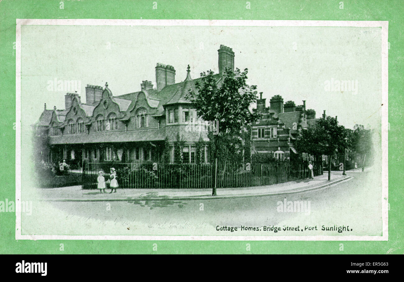 Bungalow case in Bridge Street, Port Sunlight, Wirral, Merseyside England 1900s Foto Stock