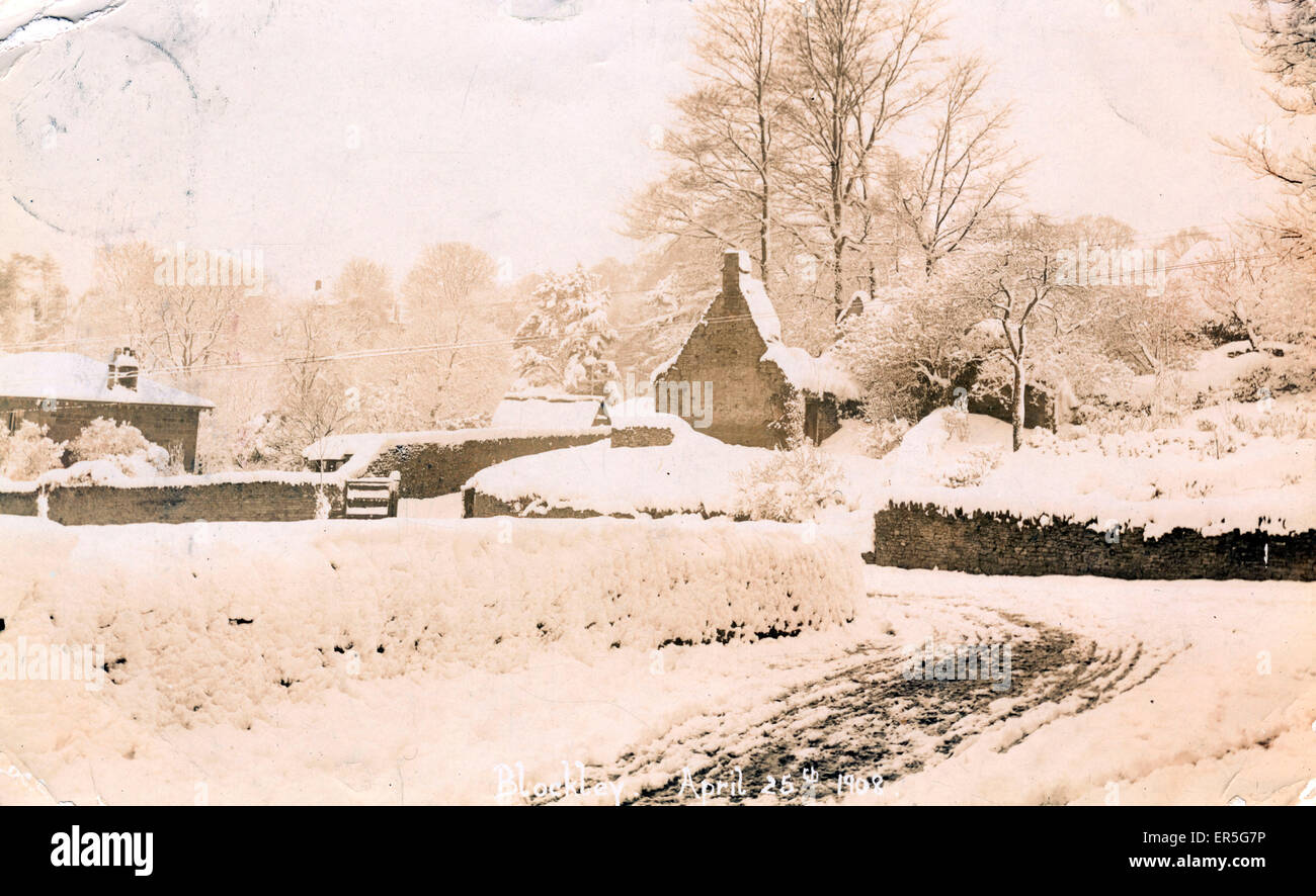 Villaggio in Snow, Blockley, Gloucestershire Foto Stock
