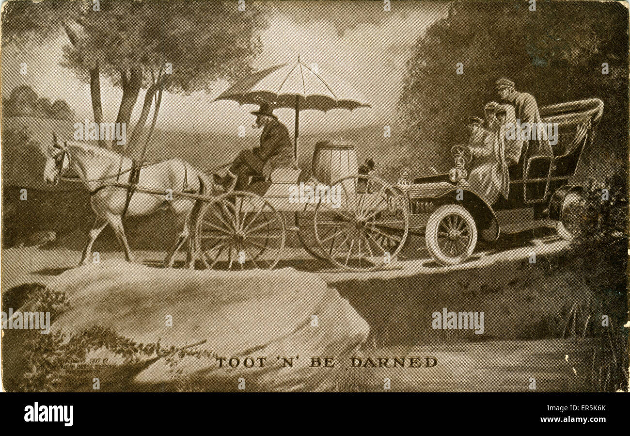 Inizio auto d'epoca, disegno, STATI UNITI D'AMERICA. Didascalia: 'Toot ed essere Darned'. 1910s Foto Stock
