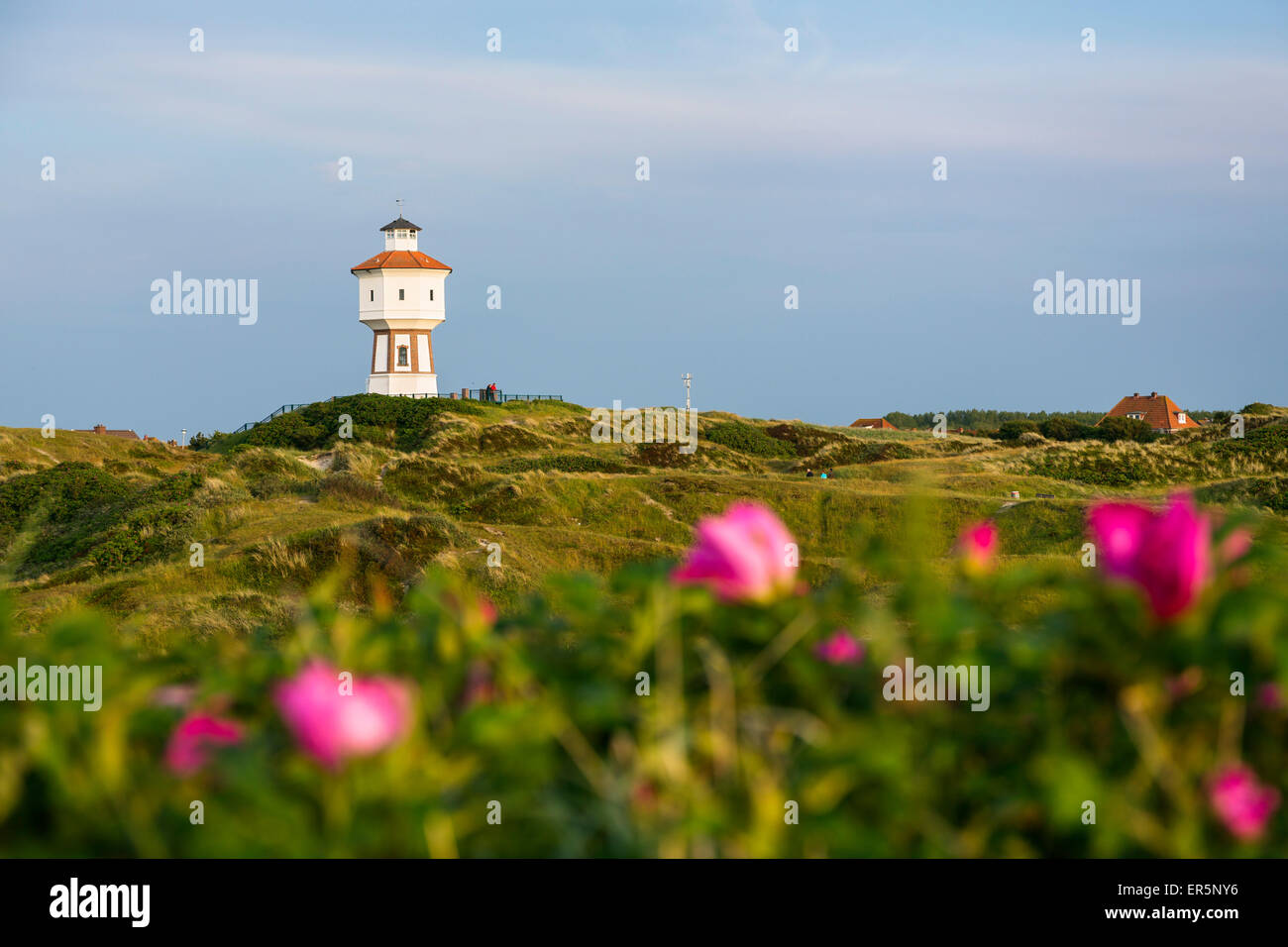 Water Tower, un punto di riferimento, Langeoog isola, mare del Nord est delle Isole Frisone, Frisia orientale, Bassa Sassonia, Germania, Europa Foto Stock
