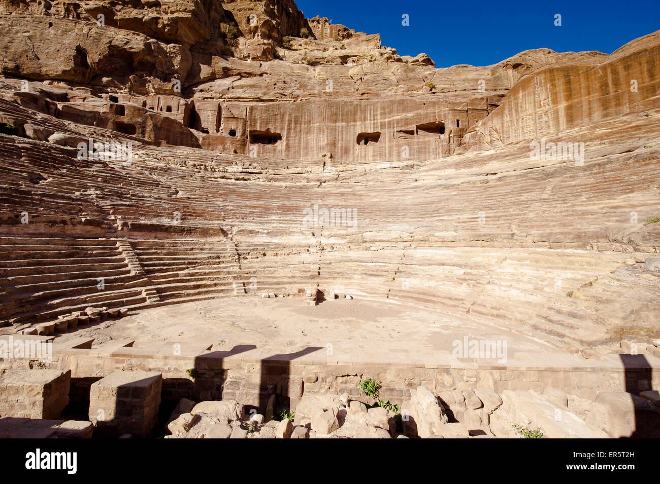 Teatro romano, Petra Wadi Musa, Giordania, Medio Oriente Foto Stock