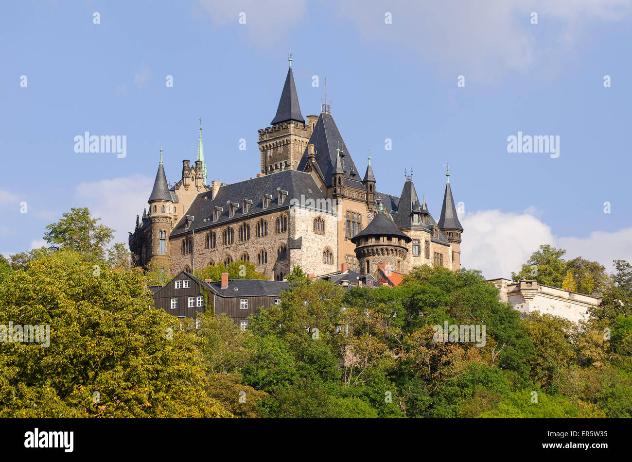 Wernigerode castle, Harz, Sassonia-Anhalt, Germania, Europa Foto Stock