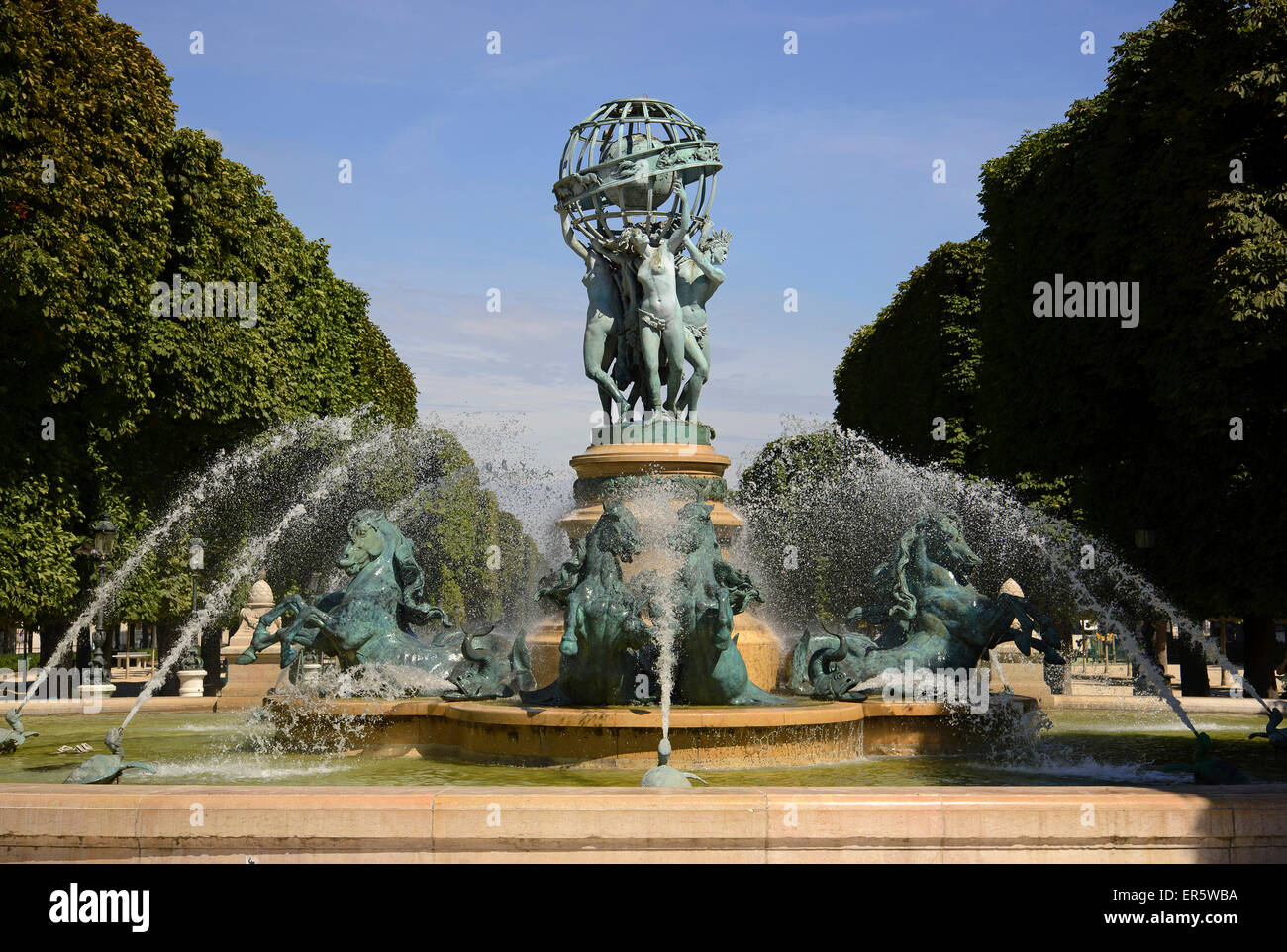 La Fontaine des Quatre-Parties-du-Monde nel Jardin Marco Polo, Parigi, Francia, Europa Foto Stock
