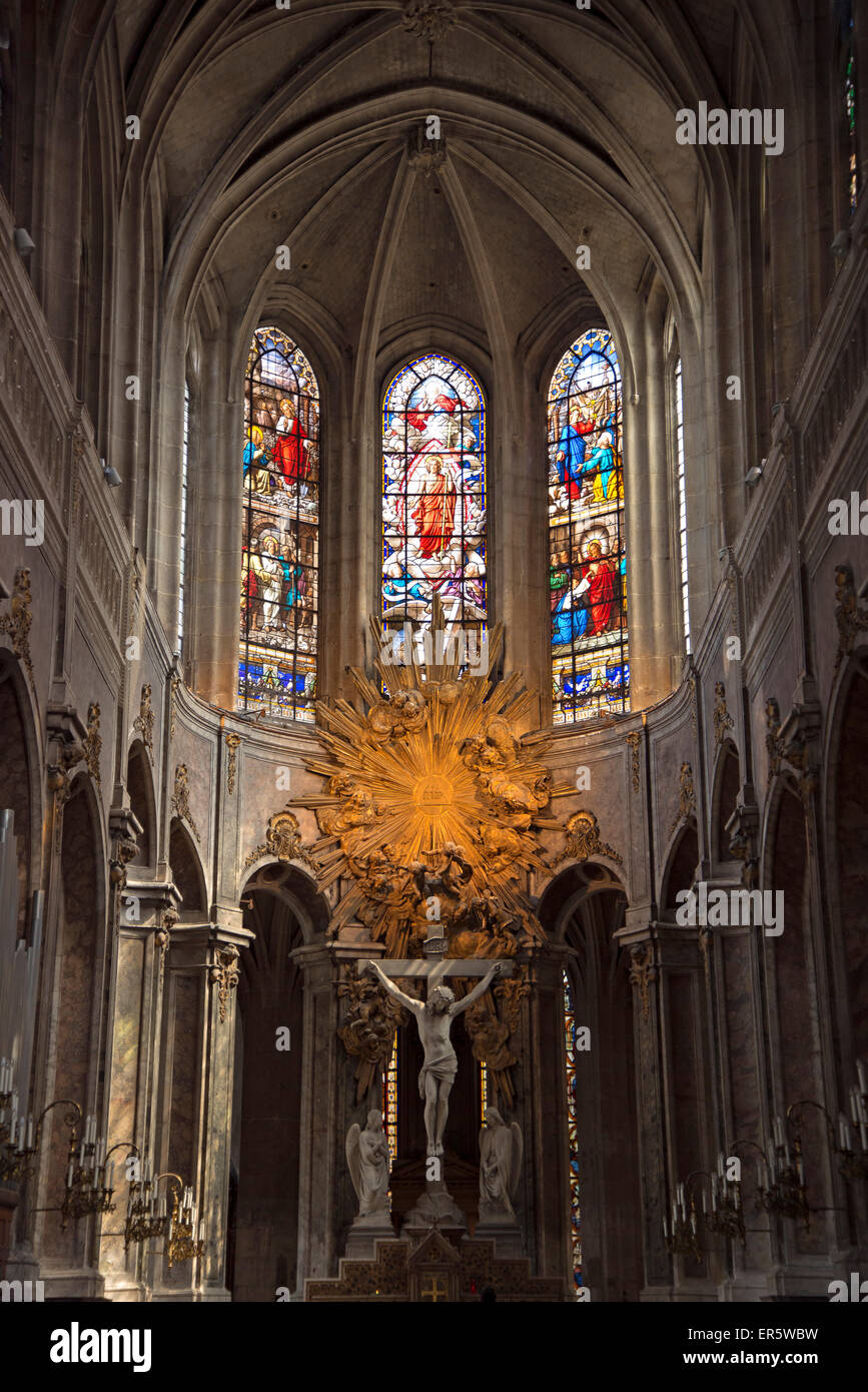Vista interna della Santa Chiesa Merri, Parigi, Francia, Europa Foto Stock