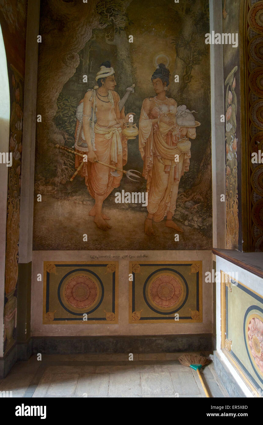 Pittura murale, scene della vita di Buddha, Kelaniya Raja Maha Vihara, tempio buddista, Colombo, Sri Lanka Foto Stock