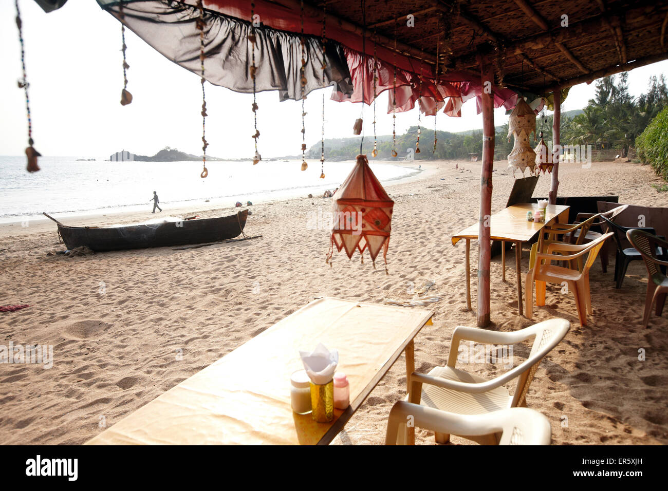 Il Beach bar alla spiaggia di Om, Gokarna, Karnataka, India Foto Stock