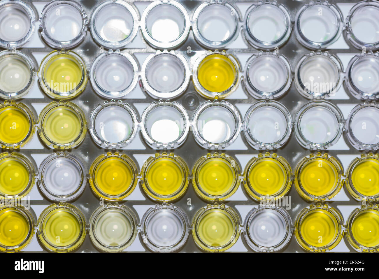 Piccoli tubi capillari, ordinati in un rack di bianco, immunosaggio enzimatico esame, EIA, Chemnitz, in Sassonia, Germania Foto Stock