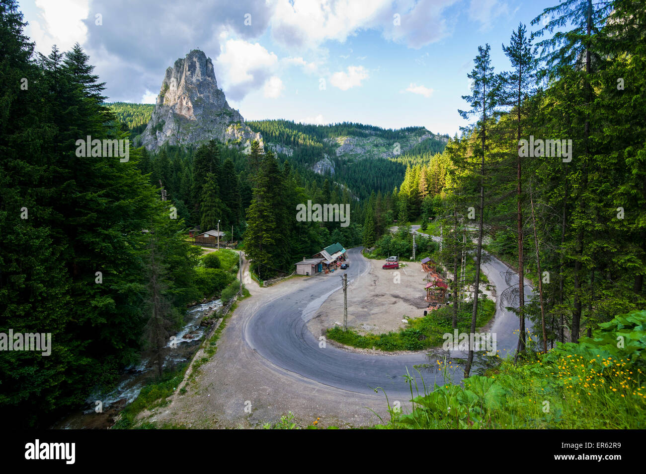 Strada a serpentina, Cheile Bicazului-Hășmaș Parco Nazionale dei Carpazi, Romania Foto Stock