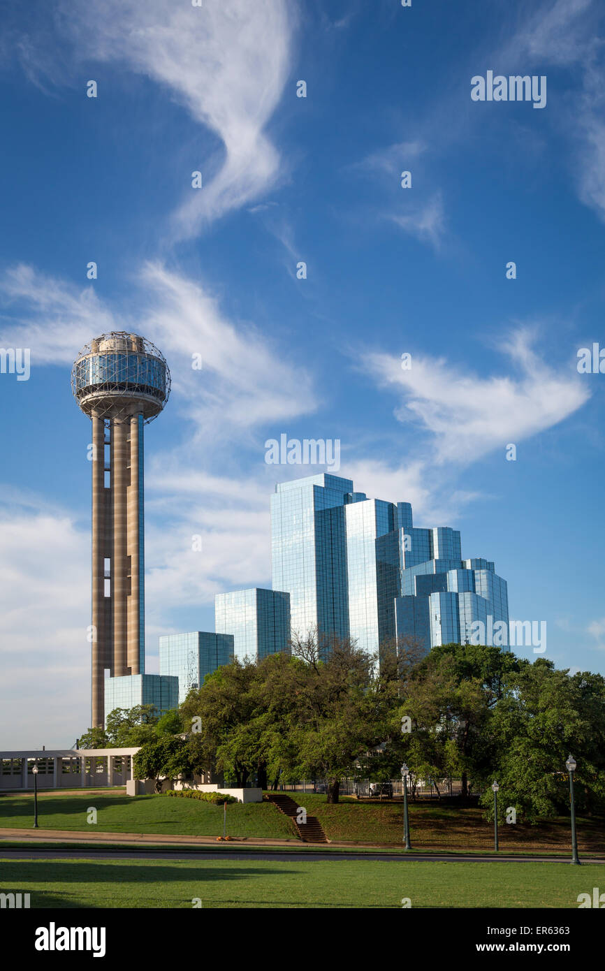 Reunion Tower e Hyatt Regency, Dallas, Texas, Stati Uniti d'America Foto Stock