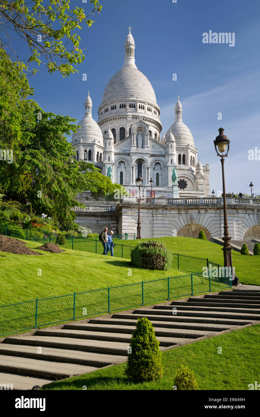 Vista la mattina del Basilique du Sacre Coeur, Montmartre, Parigi, Francia Foto Stock