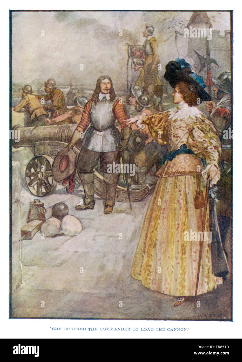 Le guerre di fronde dalla Bastiglia La Grande Mademoiselle Madame de Montpensier ordini il giovane Le Conde per caricare i cannoni miranti a realisti. 1648 Foto Stock