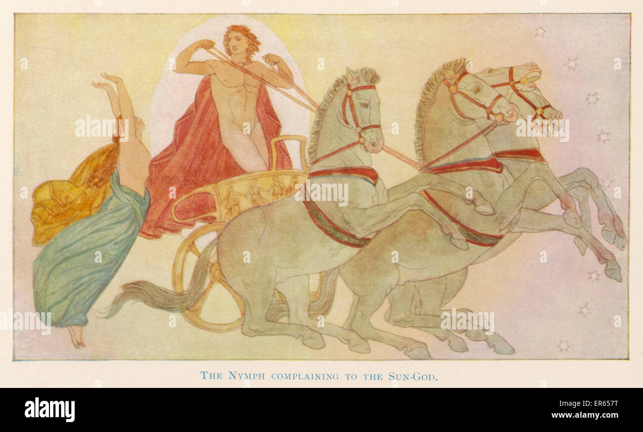 Una Ninfa si lamenta di Helios (il dio Sole) che Odysseus (Ulisse) e i suoi uomini hanno sacrifed e e mangiato il suo bestiame senza permesso. Foto Stock