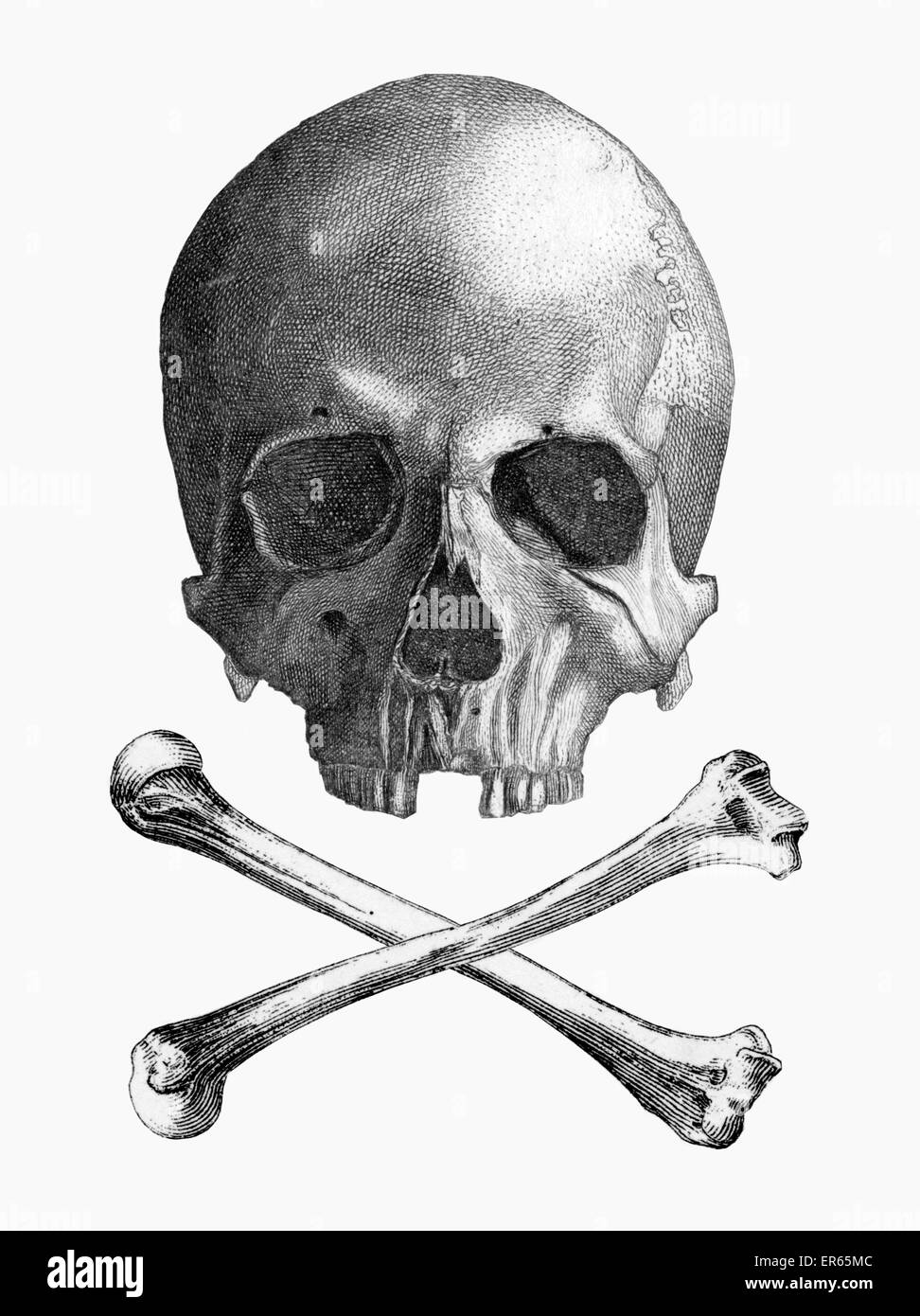 Il Jolly Roger è il nome dato a uno qualsiasi dei vari flag volato per identificare l'equipaggio di una nave come pirati. La bandiera più comunemente identificato come il Jolly Roger è oggi il Teschio e Ossa Croce, essendo un indicatore costituito da un teschio sopra due ossa lunghe in un Foto Stock Il Jolly Roger è il nome dato a uno qualsiasi dei vari flag volato per identificare l'equipaggio di una nave come pirati. La bandiera più comunemente identificato come il Jolly Roger è oggi il Teschio e Ossa Croce, essendo un indicatore costituito da un teschio sopra due ossa lunghe in un Foto Stock